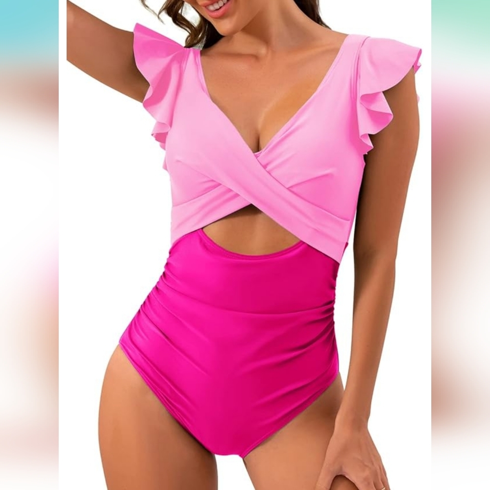 B2PRITY PLUS SIZE One Piece Ruffle Swimsuit